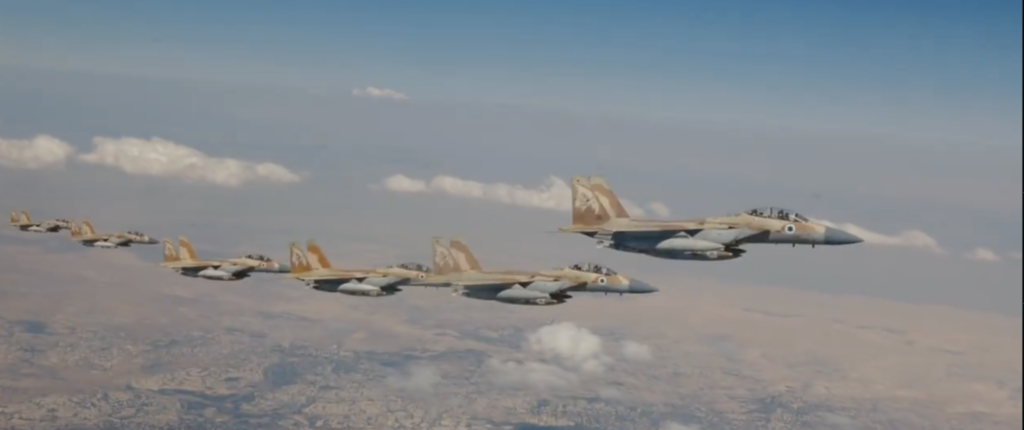 Israeli Air Force fighter jets en route to hit Iranian targets (screenshot)